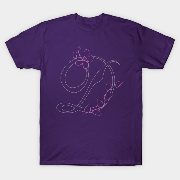 Stylized typography with capital letter D monogram butterfly and plant decoration T-Shirt by Cute-Design